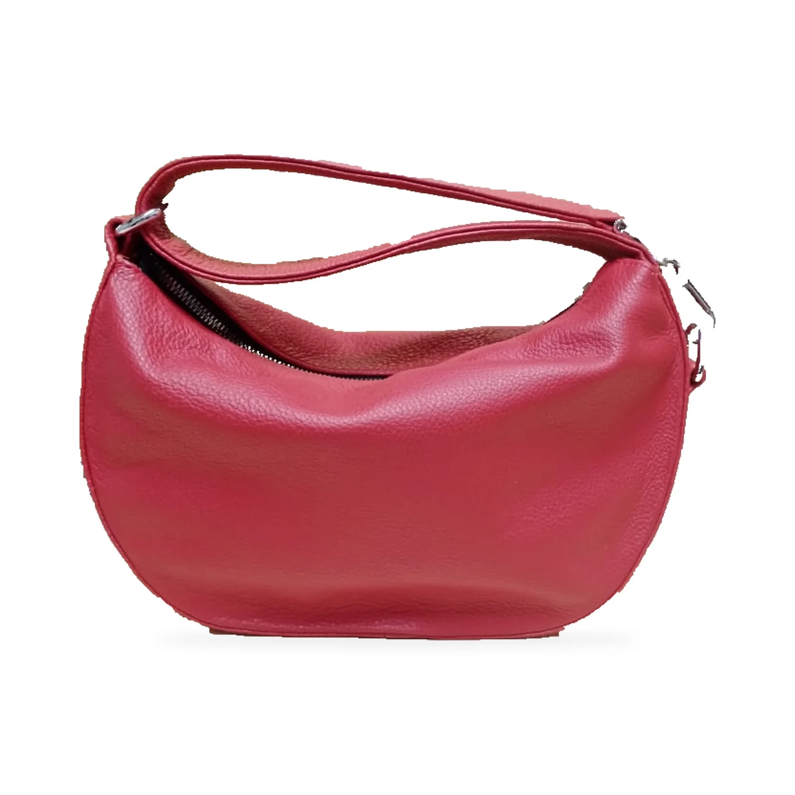 Magenta Crescent Leather Hobo